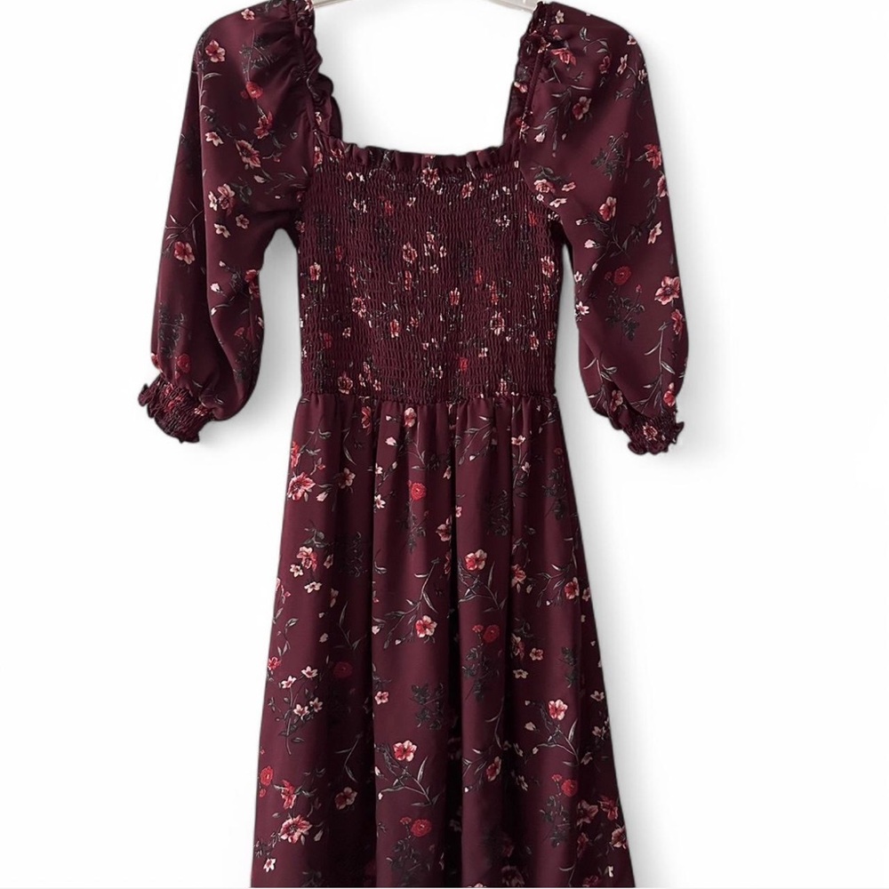 Vestique Red Smocked Sundress with Square Neck
